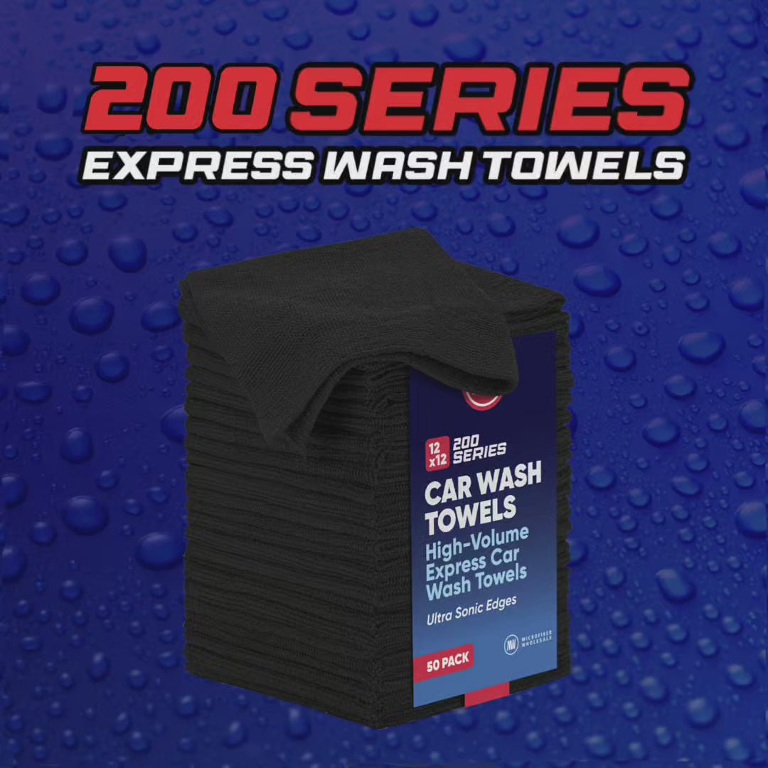 12x12 200GSM Microfiber Car Wash Towel - Black - Bale of 1,000 - Suds Car Wash