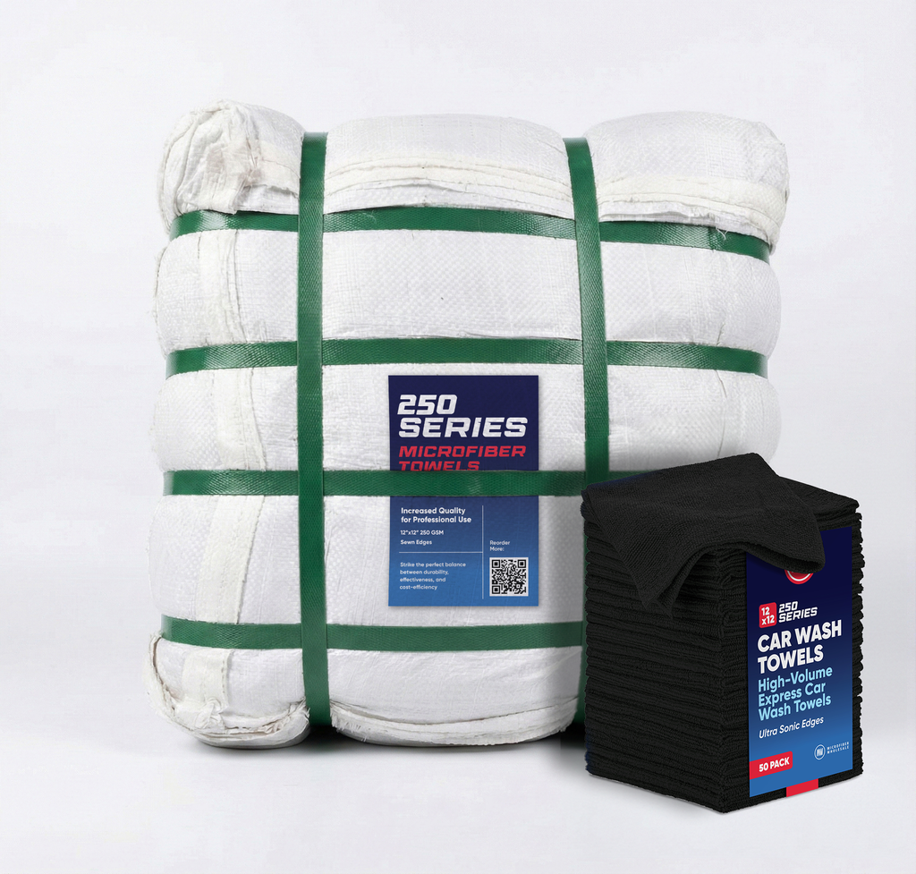 12x12 250 GSM Microfiber Car Wash Towel - Black - Bale of 800