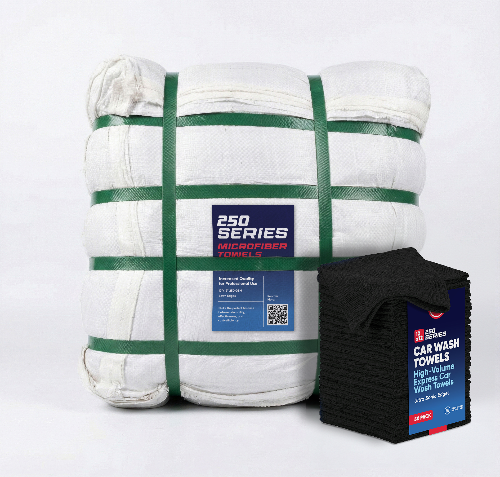 12x12 250 GSM Microfiber Car Wash Towel - Black - Bale of 800