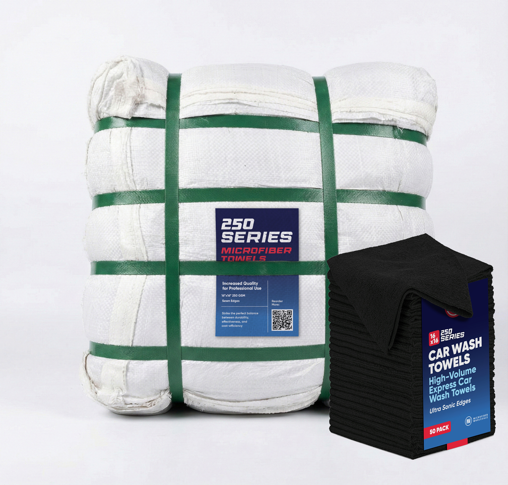 14x14 250 GSM Microfiber Car Wash Towel - Black - 600 Bale