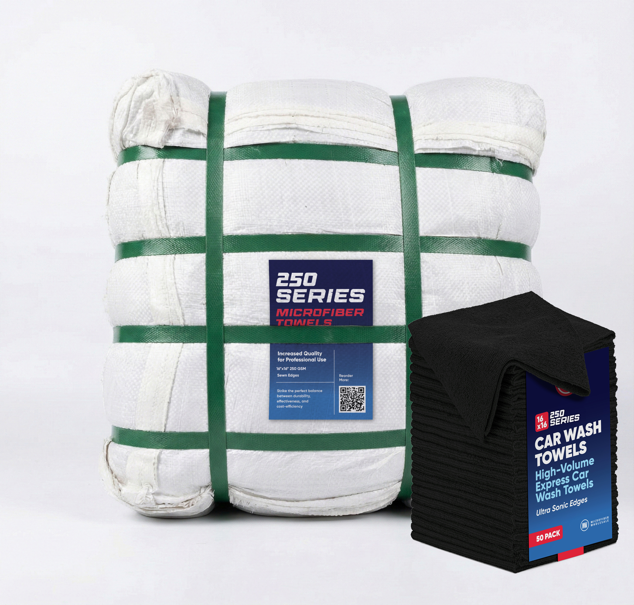 14x14 250 GSM Microfiber Car Wash Towel - Black - 600 Bale