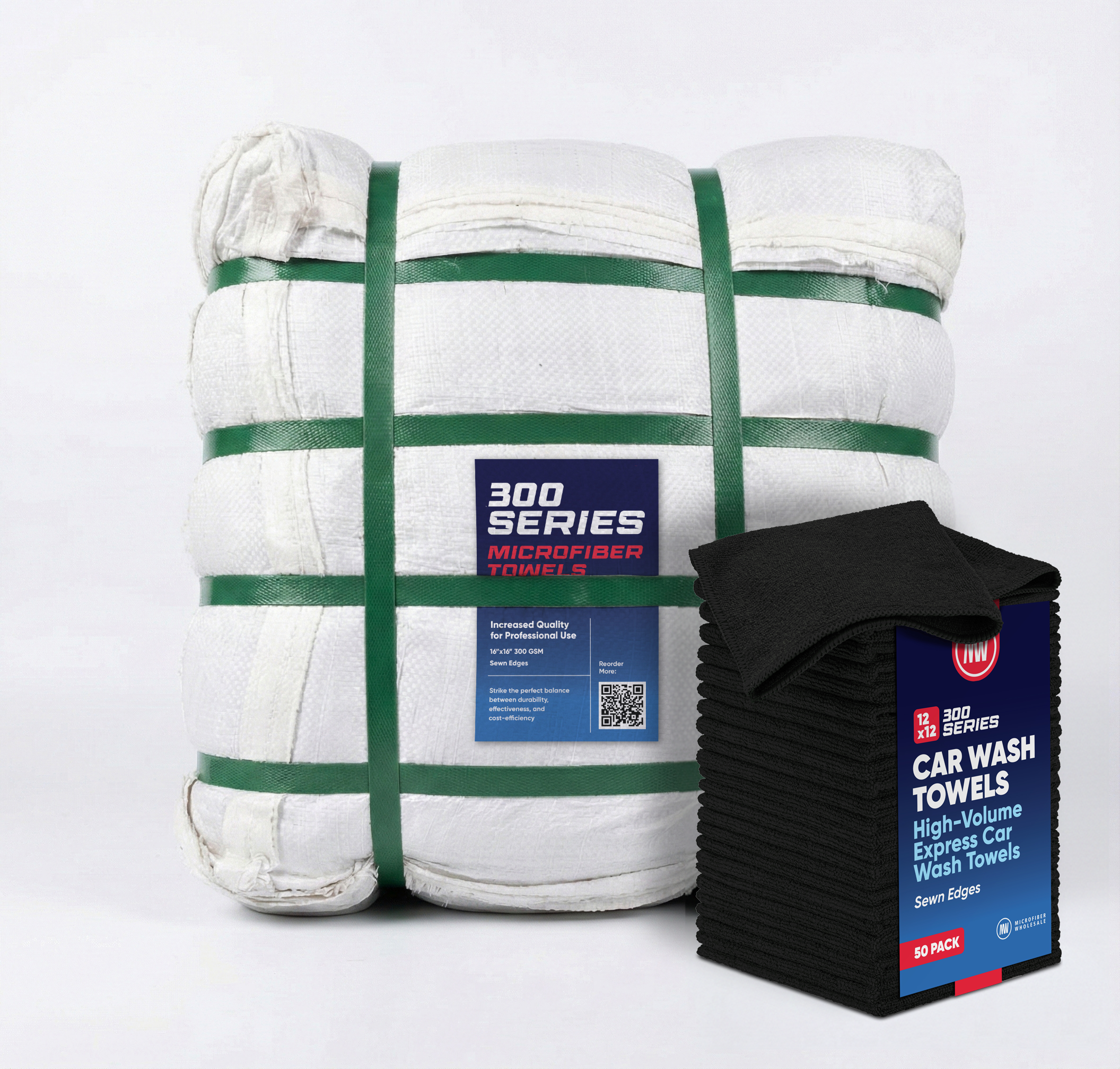 12x12 300 GSM Microfiber Car Wash Towel - Black - Bale of 750