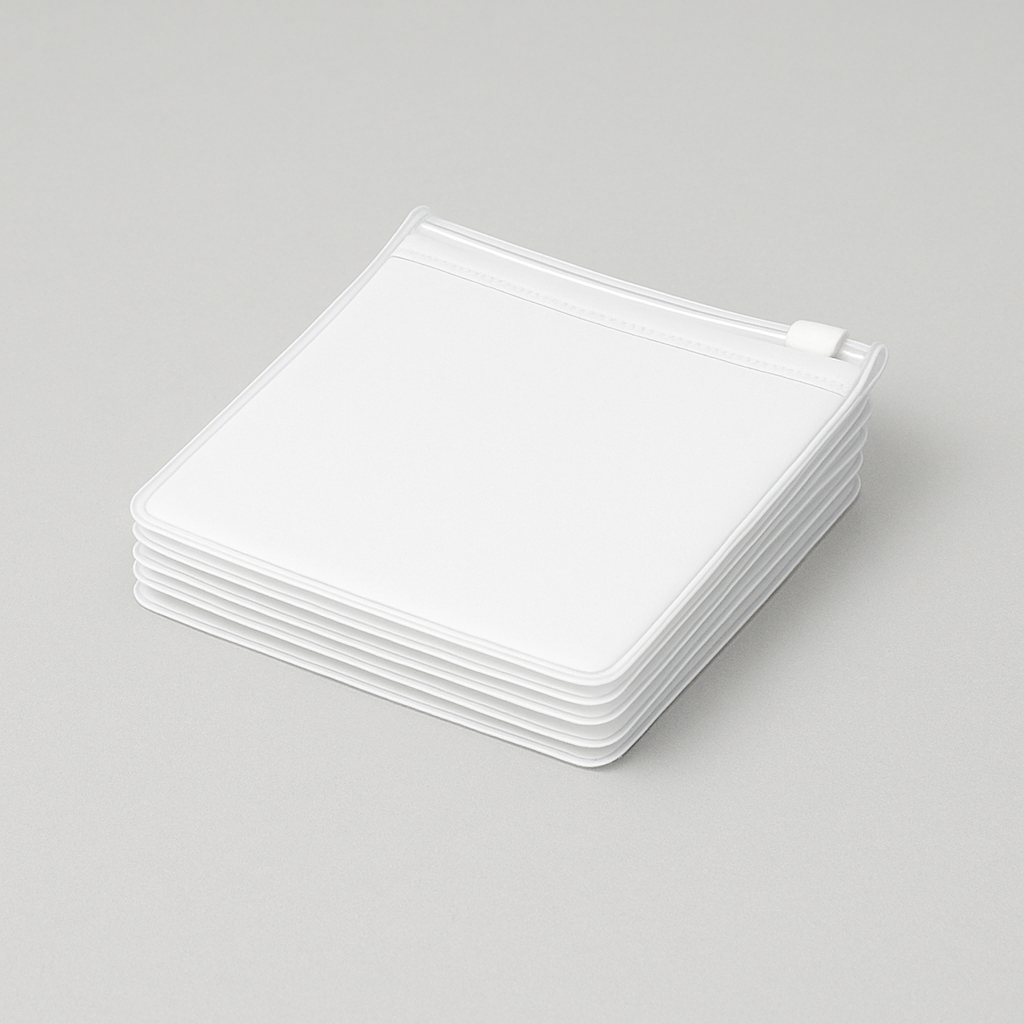 a stack of plastic pouches