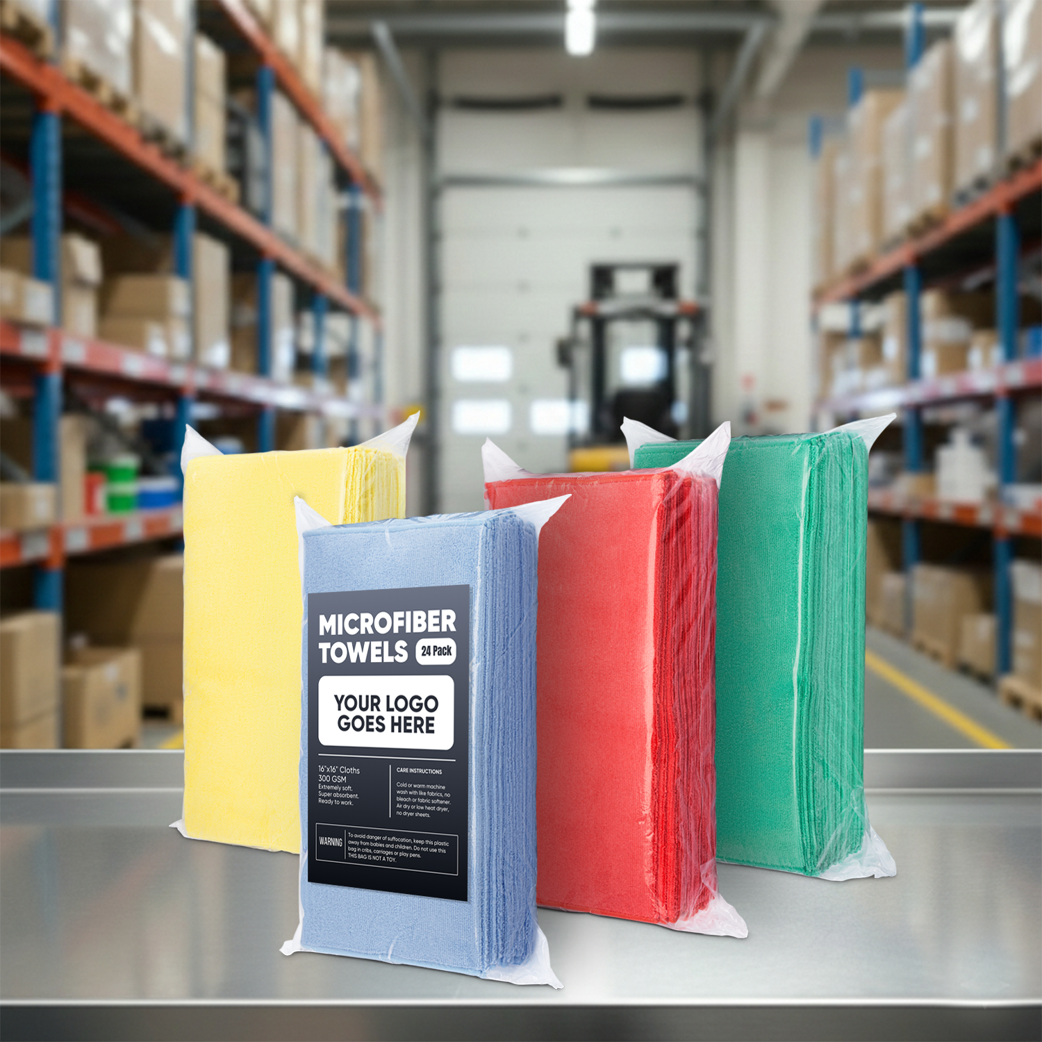 16"x16" 300GSM Microfiber Towels - Case of 288 - Private-Label