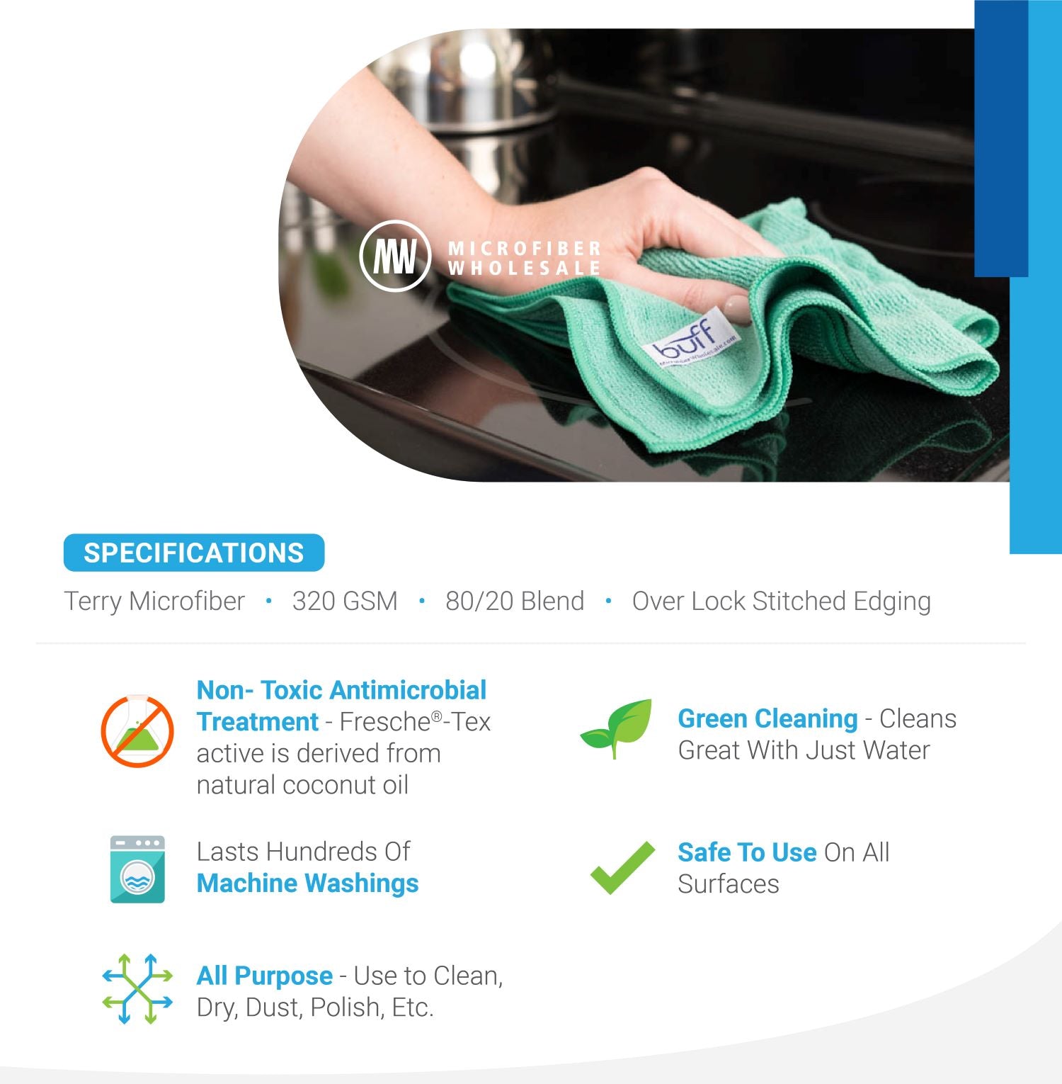 Buff™ Pro Microfiber Antimicrobial Towels with Fresche®-Tex