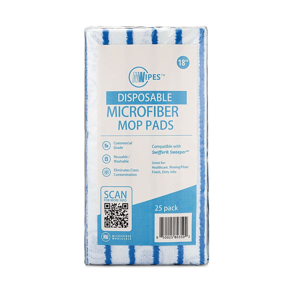18" MWipes® Disposable Mop Pad - Blue Stripe - 25 Pack