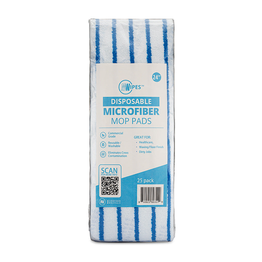 24" MWipes® Semi-Disposable Mop Pad - Blue Stripe - 25 Pack