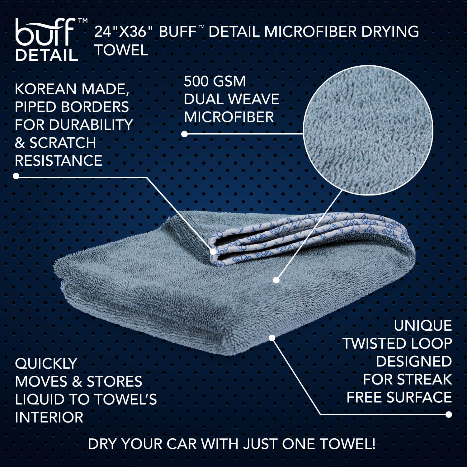 24” x 36” Buff™ Detail Microfiber Drying Towel