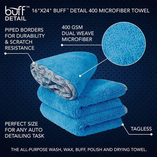 Toalla de microfibra Buff™ Detail 400 GSM  (Gramos por metro cuadrado) de 16" x 24".