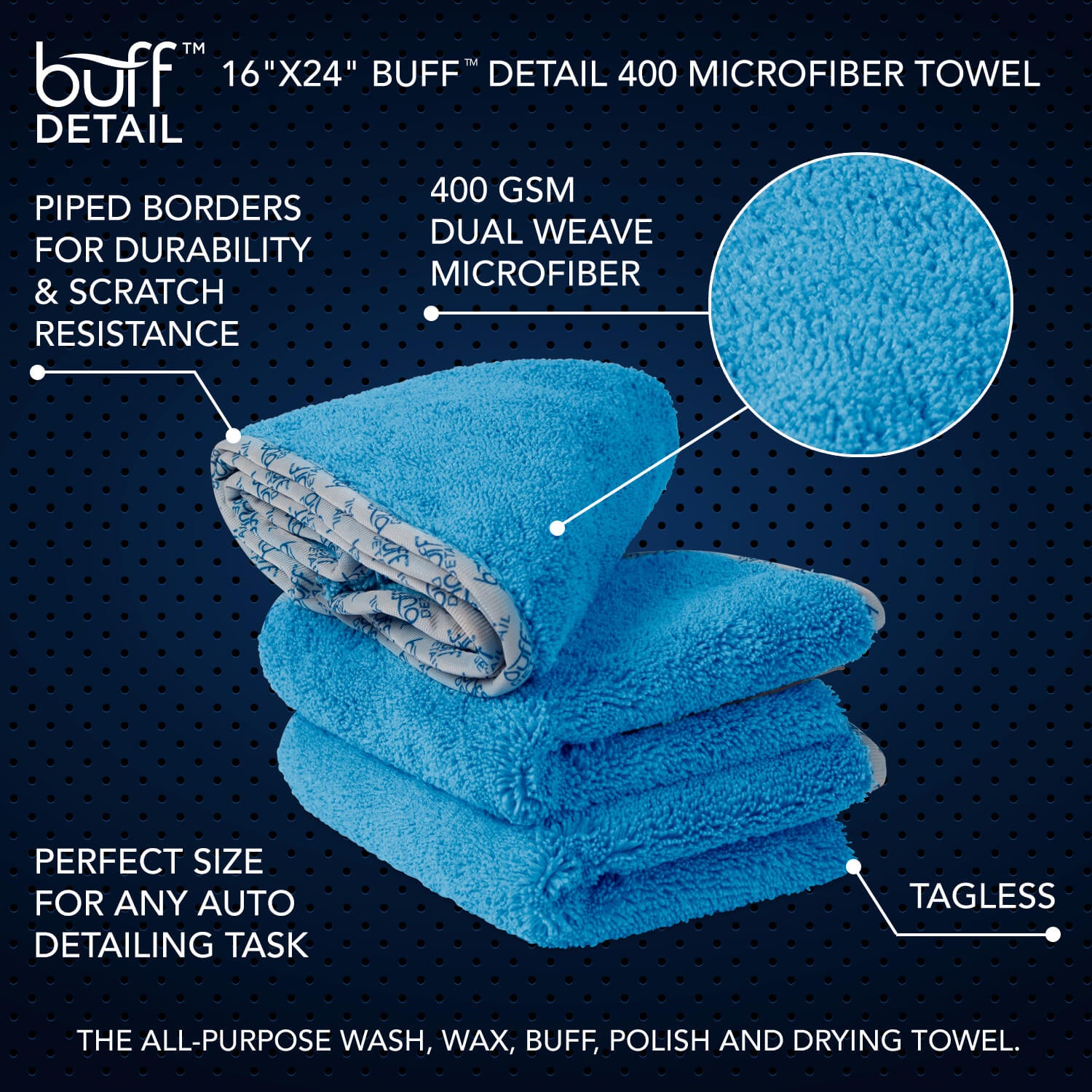 16" x 24" Buff™ Detail 400 GSM Microfiber Towel