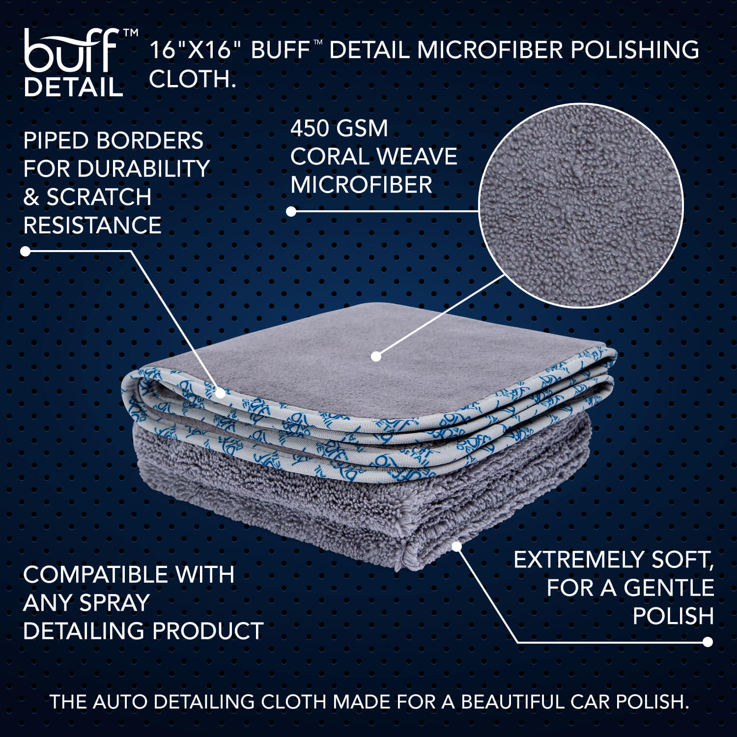 16”x 16” Buff™ Detail Microfiber Polishing Cloth