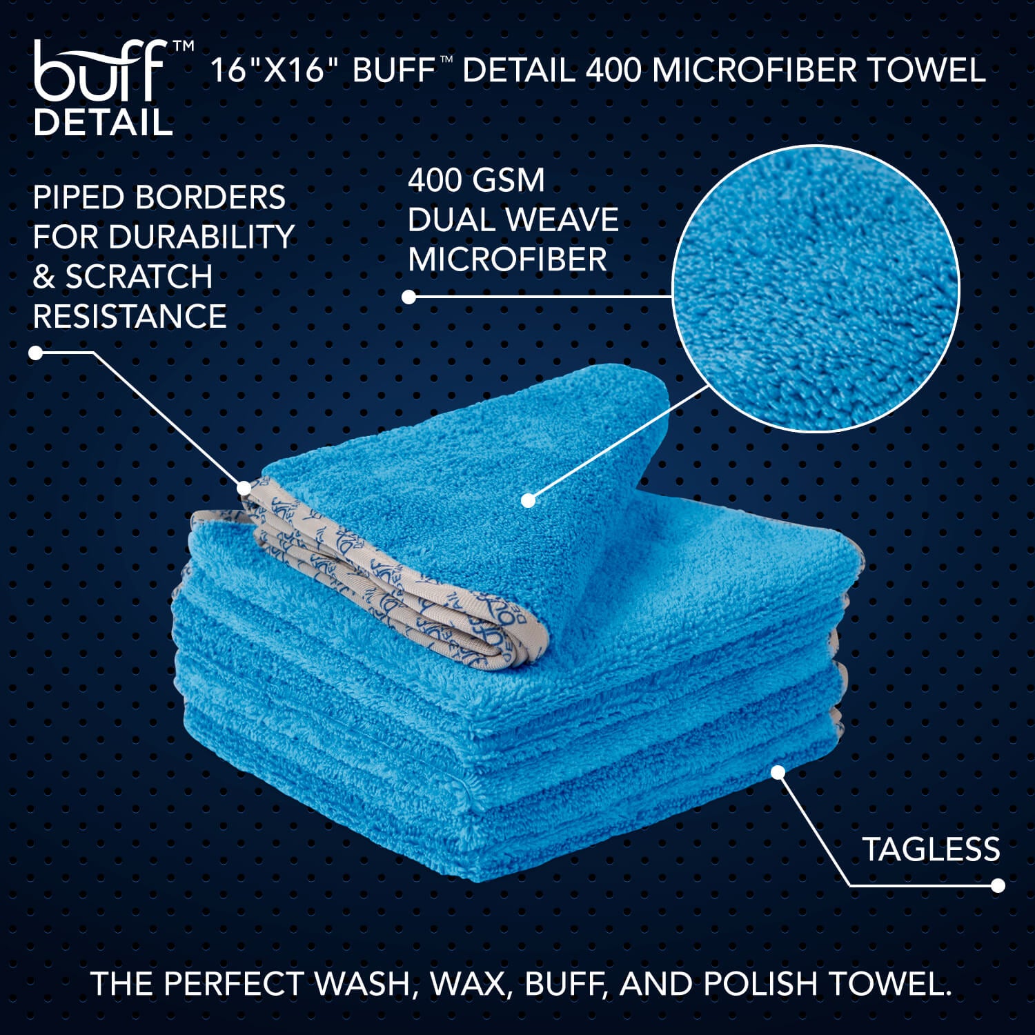 Toalla de microfibra para lavar y encerar el coche  Buff™ Detail 400 GSM  (gramos por metro cuadrado) - Microfiber Wholesale