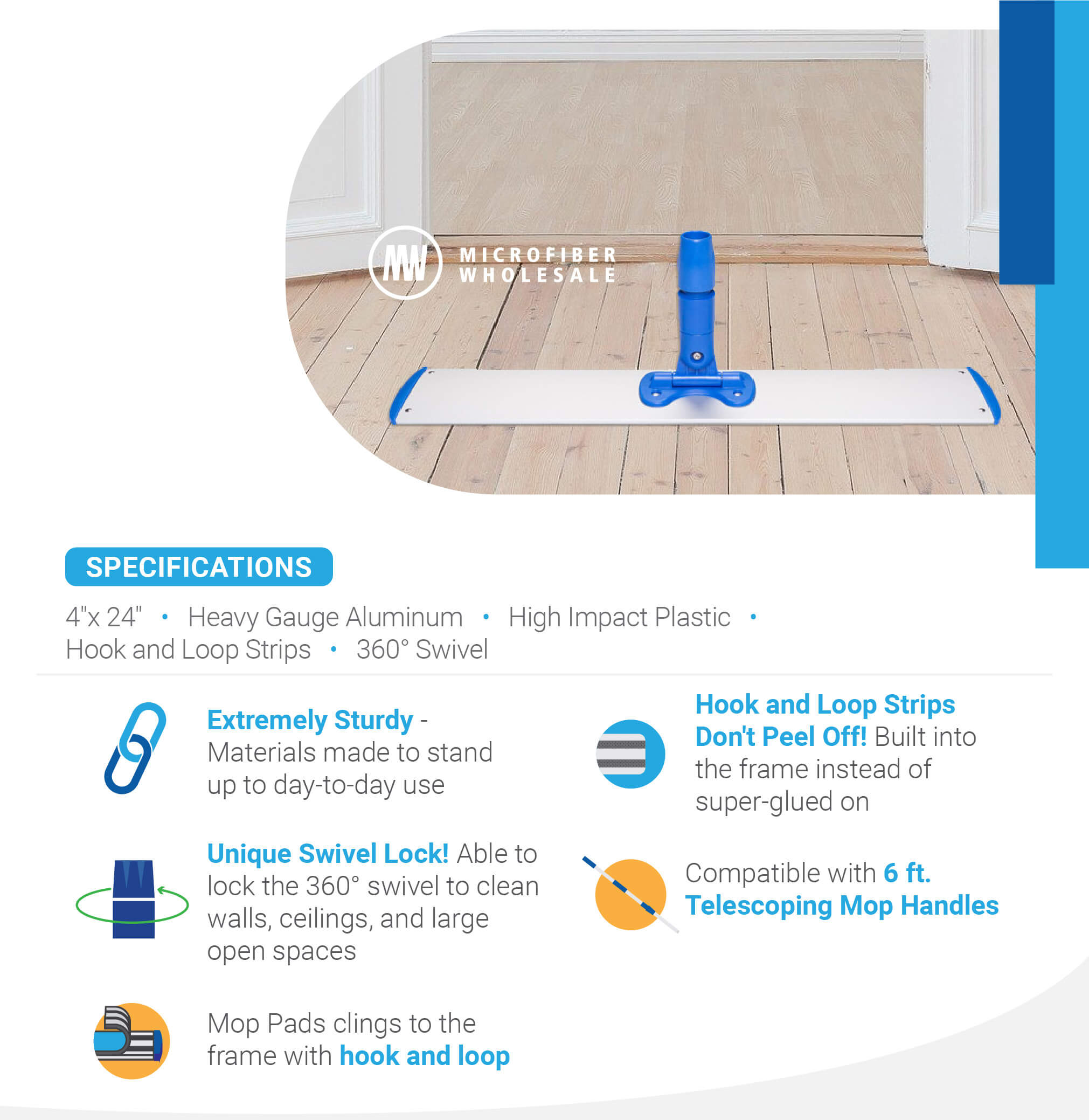 Armazón para mopa de Microfibra de 24" para uso intensivo