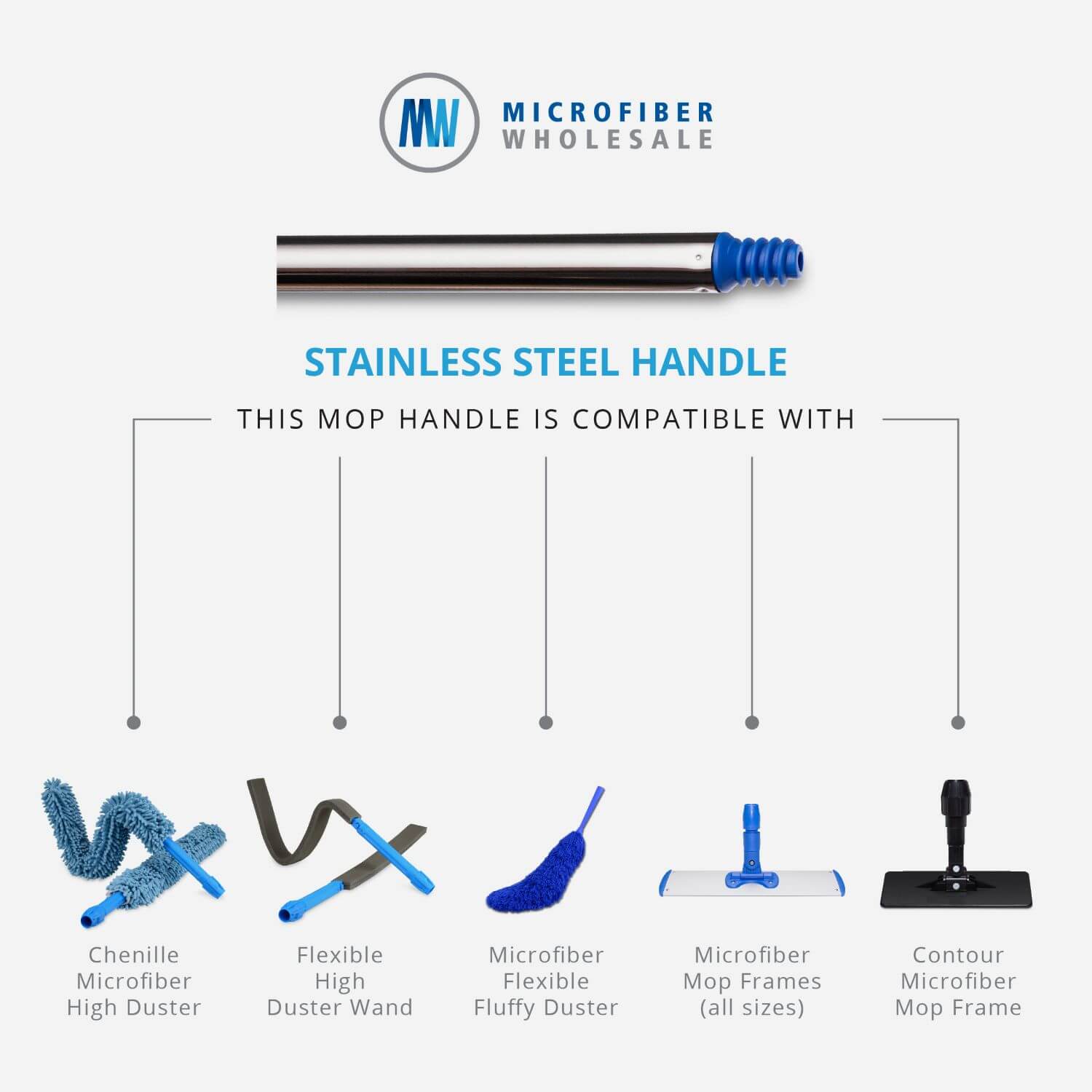 4' Stainless Steel Threaded Handle | Stainless Telescoping Handle ...
