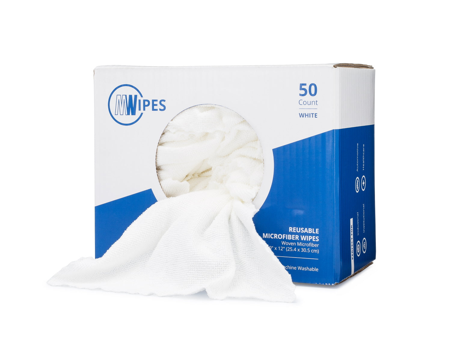 Microfiber Rags in A Box (50 Count) - Mwipes - 10 x 12 Reusable Wipes for Cleaning - Edgeless Terry Towels, Shop Rags, Wash, Dust, Disposable, House