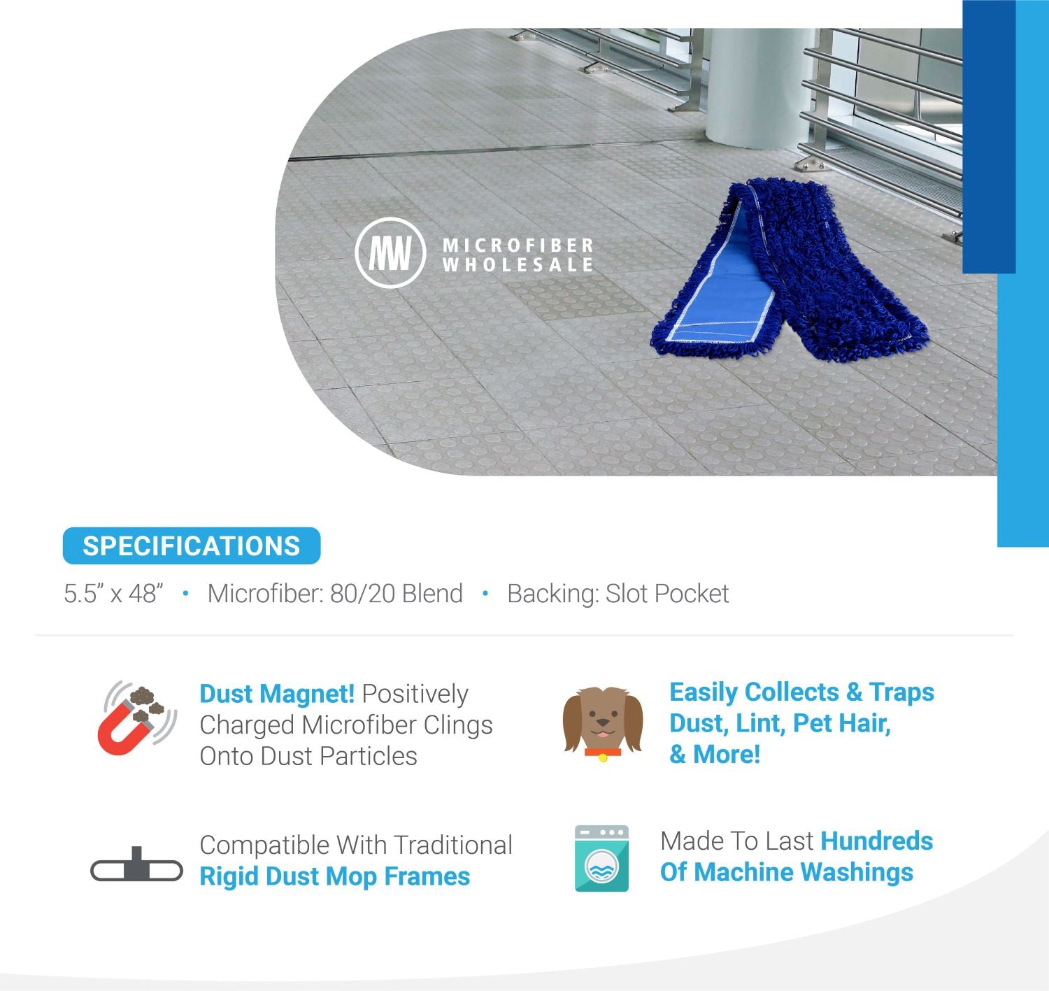 48" blue industrial dust mop